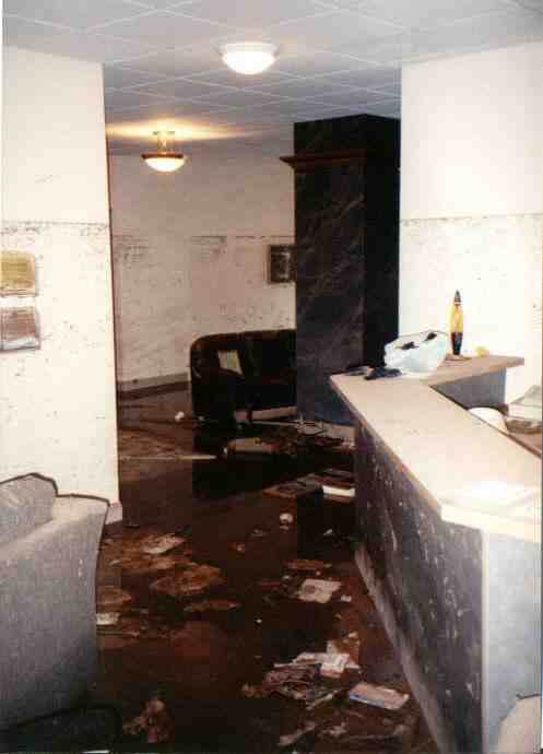 Bible Institute Reception Area--water marks near ceiling